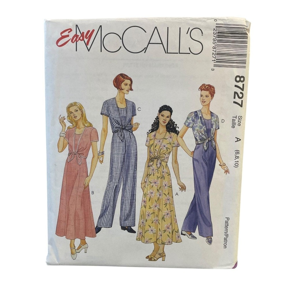 McCALL'S 8727 Misses' Dress and Jumpsuit Size 6-10 Vintage Sewing Pattern